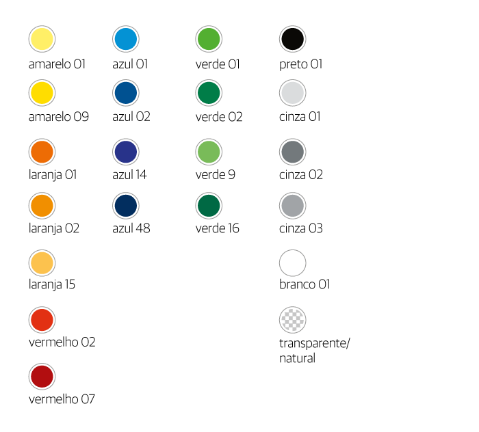 As cores padrão para nossas soluções em embalagens.