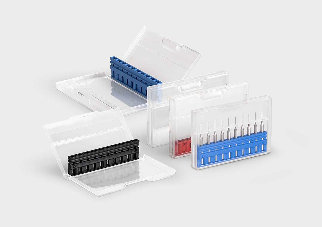 MicroBox: embalagem de alta qualidade para 10 micro ferramentas e para fresas e brocas de precisão.