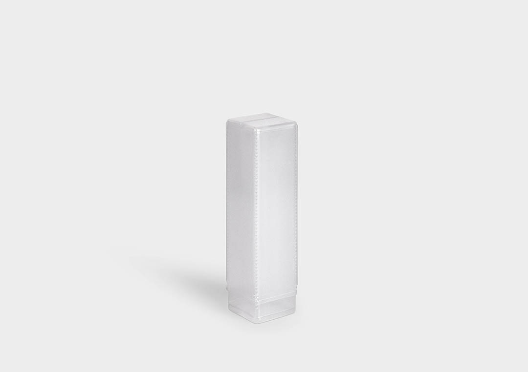 QuadroPack: embalagem em forma de tubo quadrado telescópico, com comprimento ajustável e travável.